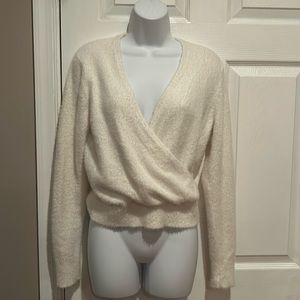 Banana Republic off White Eyelash Fluffy Faux Wrap...Sweater Sz S